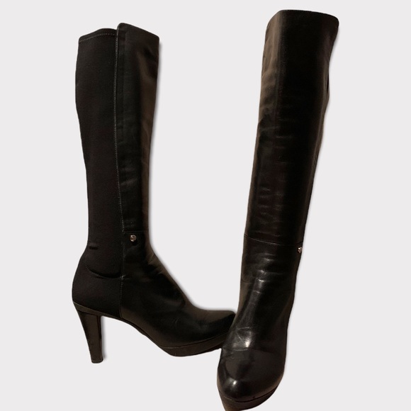 Stuart Weitzman Leather Front and Stretch Back Knee High Platform Boots Size 6.5